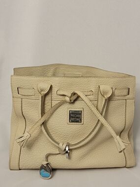 Dooney & Bourke Cream Pebbled Leather Small Tote with Charm